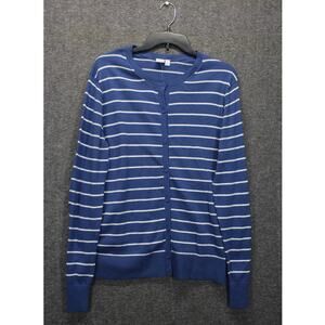 GAP Cardigan Sweater Crewneck Blue White Striped Button Womens Size XL NEW